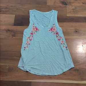 striped flower embroidered tank top